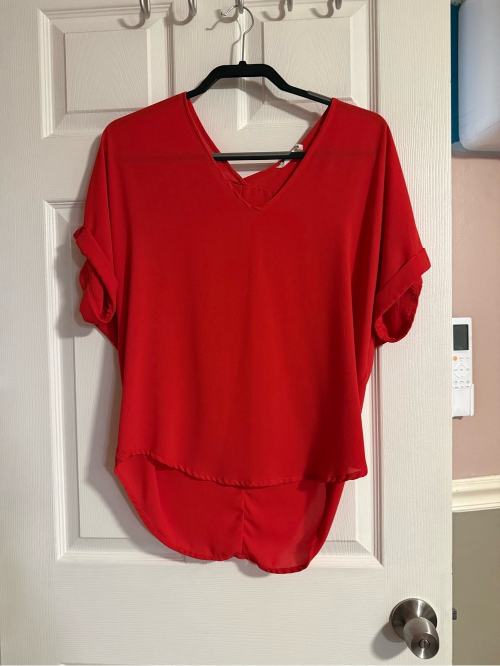 Lush Bright Red V-Neck Short Sleeve Blouse